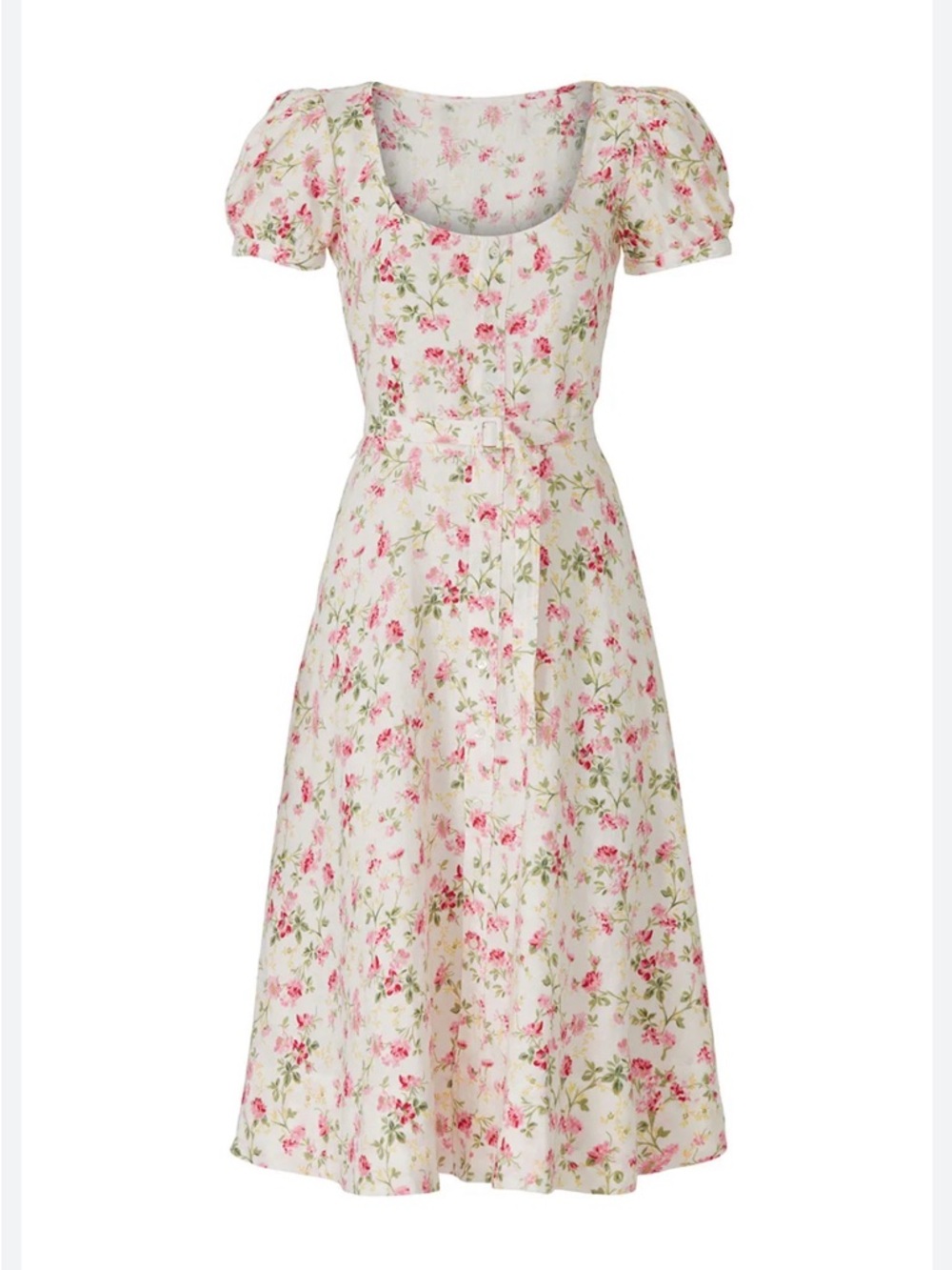 Polo by Ralph Lauren White Midi Dress with Pink Floral Print